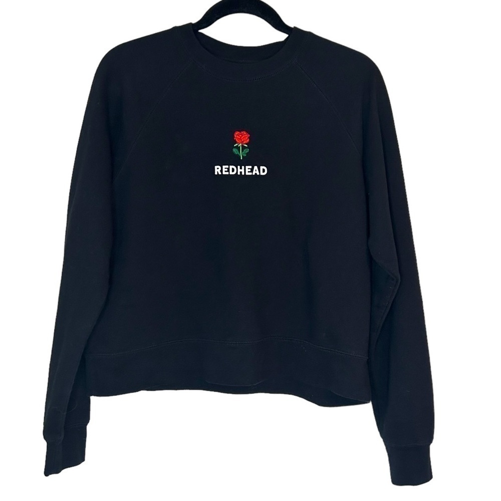 Brunette the Label Embroidered Rose Sweatshirt Black